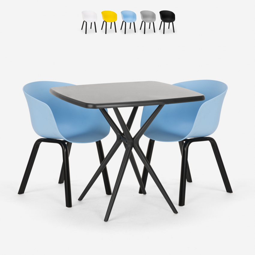 Set 2 Design Stühle quadratischer Tisch schwarz 70x70cm Navan Black Sales