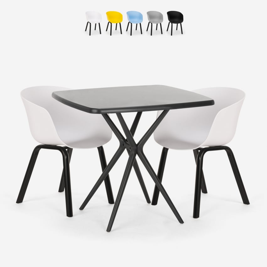 Set 2 Design Stühle quadratischer Tisch schwarz 70x70cm Navan Black Rabatte Set 2 Design Stühle quadratischer Tisch schwarz 70x70cm Navan Black Rabatte