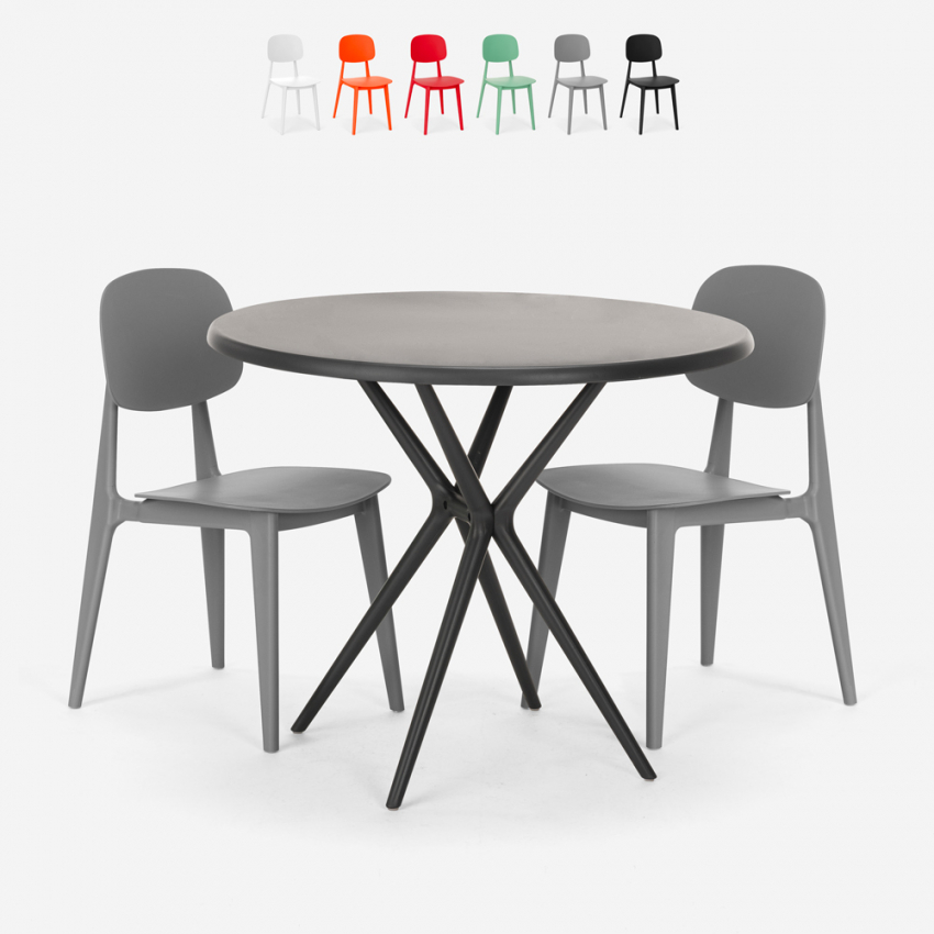 Set Schwarz runder Tisch 80cm  2 Designer Stühle Berel Black Angebot