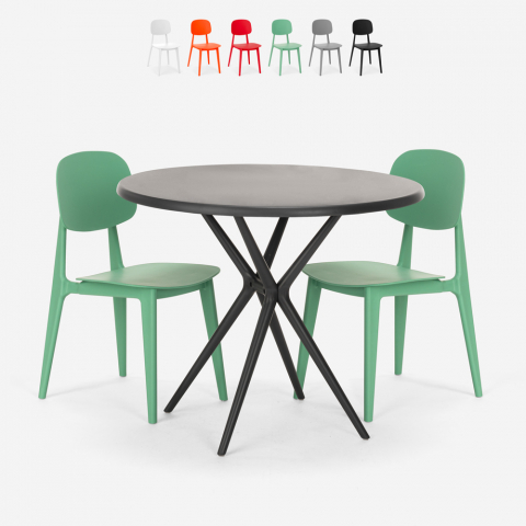 Set tavolo rotondo 80cm nero 2 sedie design Berel Black Promozione