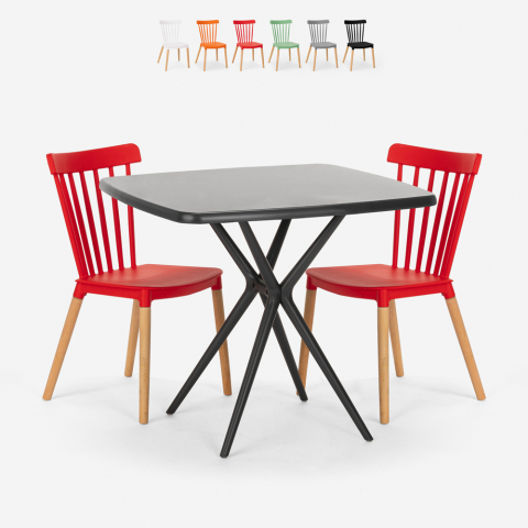 Table carrée noire 70x70 + 2 chaises design moderne Roslin Black Promotion