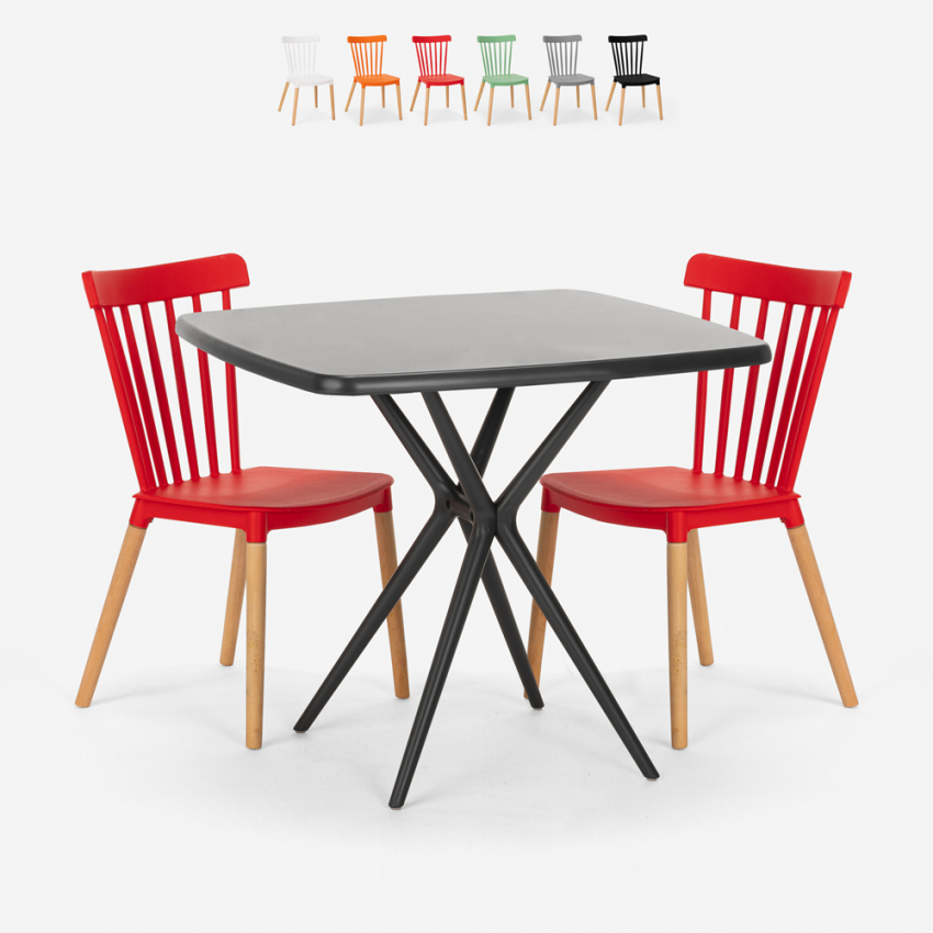 Set 2 sedie design moderno tavolo quadrato nero 70x70cm Roslin Black Promozione Set 2 sedie design moderno tavolo quadrato nero 70x70cm Roslin Black Promozione