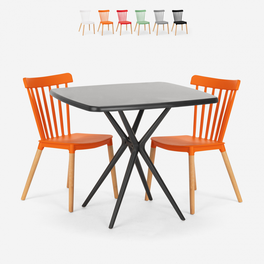 Set 2 Stühle modernes Design quadratischer Tisch 70x70cm Roslin Black Verkauf