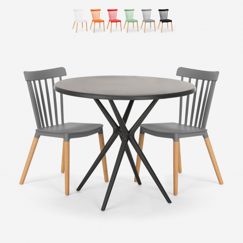 Set tavolo design rotondo nero 80cm 2 sedie Eskil Black Promozione