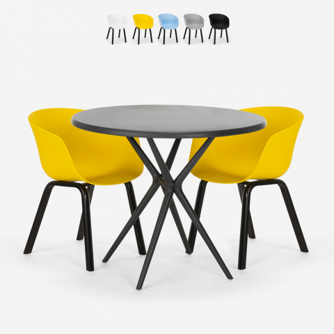Set tavolo design rotondo 80cm nero 2 sedie Oden Black Promozione