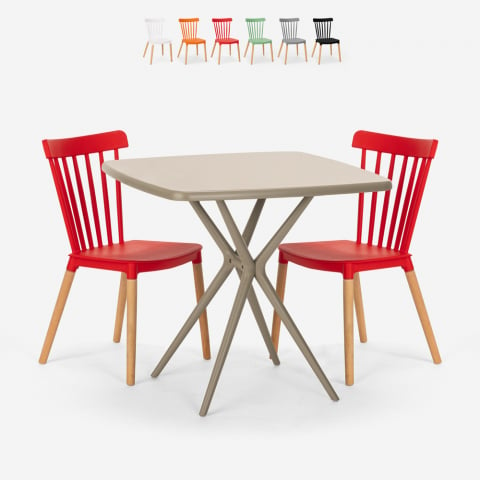 Set 2 sedie design moderno tavolo quadrato beige 70x70cm Roslin Promozione