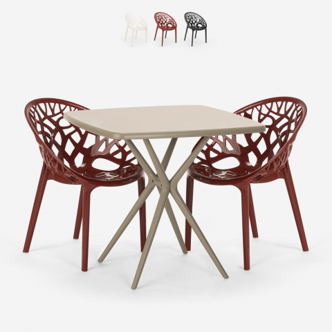 Set tavolo quadrato beige 70x70cm 2 sedie design Moai Promozione