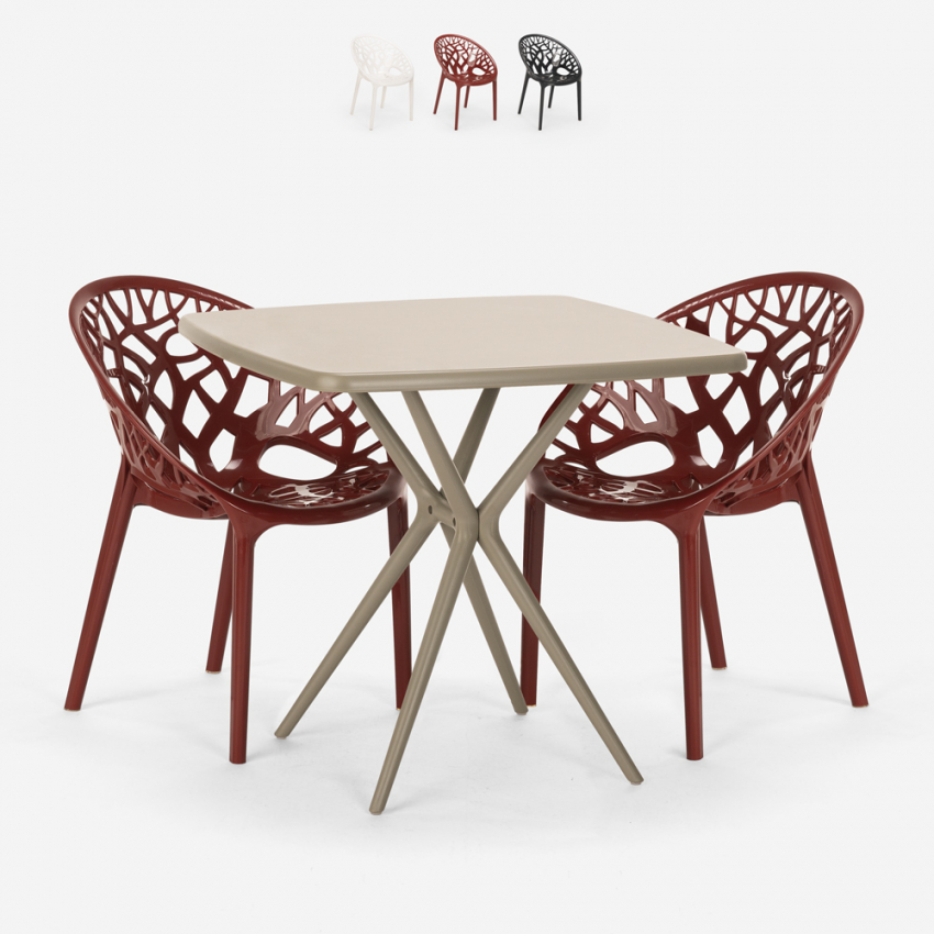 Table carrée beige 70x70cm + 2 chaises au design moderne Moai Promotion Table carrée beige 70x70cm + 2 chaises au design moderne Moai Promotion