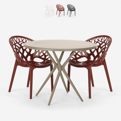 Ensemble table ronde beige 80 cm et 2 chaises design moderne Maze Promotion
