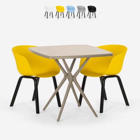 Set 2 sedie design tavolo beige quadrato 70x70cm moderno Navan Promozione