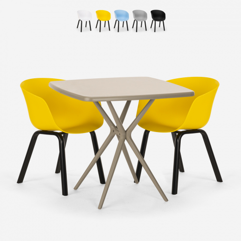 Table beige carrée 70x70 + 2 chaises modernes Navan Promotion