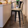 Sgabello bar industriale schienale top legno h68cm Steel Wood Back Light 