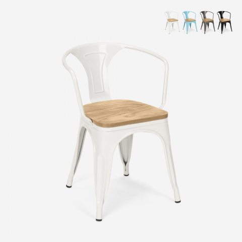 Stühle Industriedesign im Tolix-Stil mit Armlehnen Küche Bar Steel Wood Arm Light