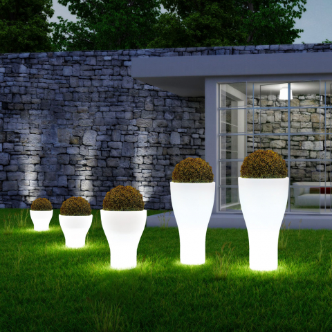Domus hohe runde beleuchtete Außenvase in modernem Design mit Beleuchtungsset Aktion