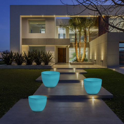 Vase lumineux design rond fluorescent rechargeable extérieur Orione Fluo Promotion