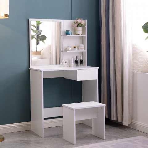 Mobile Schminkstation mit Spiegel, Schublade und Hocker Mayca