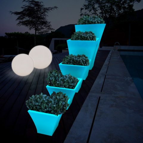 Vaso design quadrato luminoso fluorescente per esterno giardino Patio Fluo Promozione