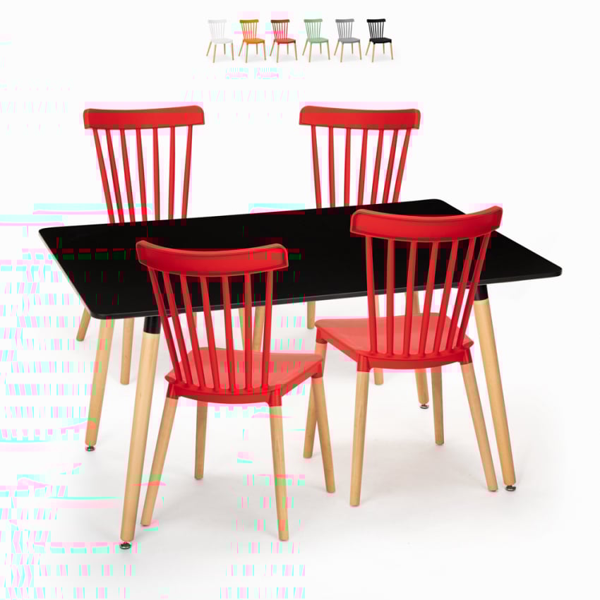 Set tavolo da pranzo 120x80cm nero 4 sedie design cucina ristorante bar Genk Costo