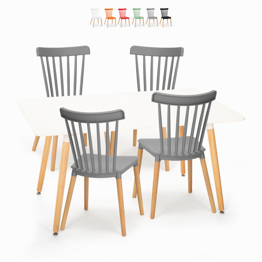 Table blanche 120x80 cm + 4 chaises design cuisine salle à manger Bounty 