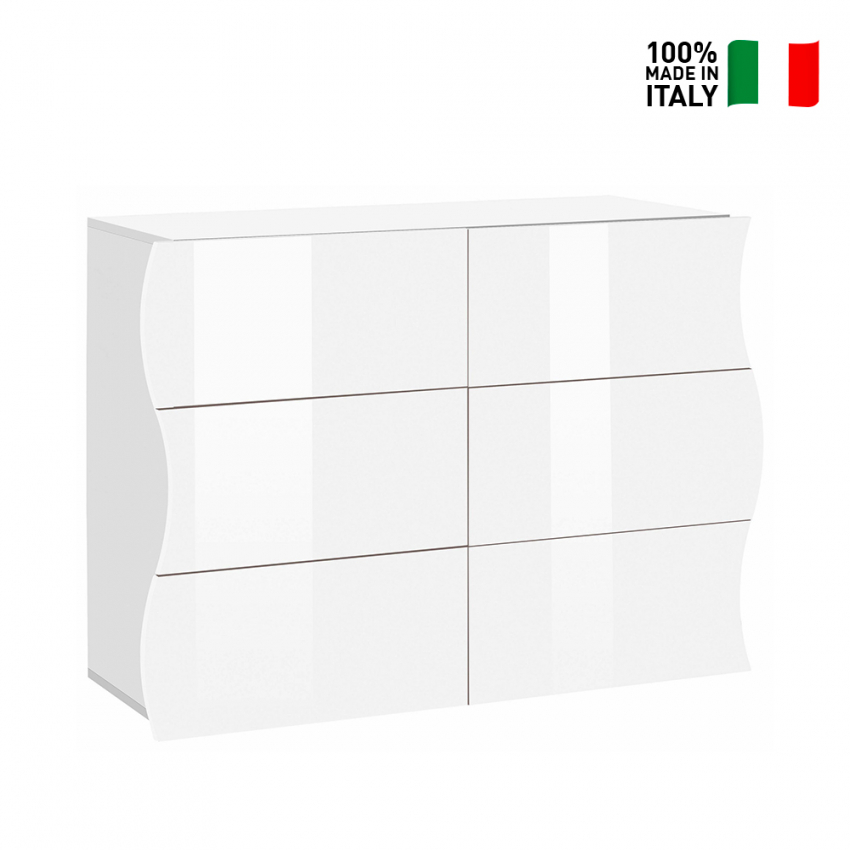 Onda Dresser Comò cassettiera design camera da letto 6 cassetti bianco