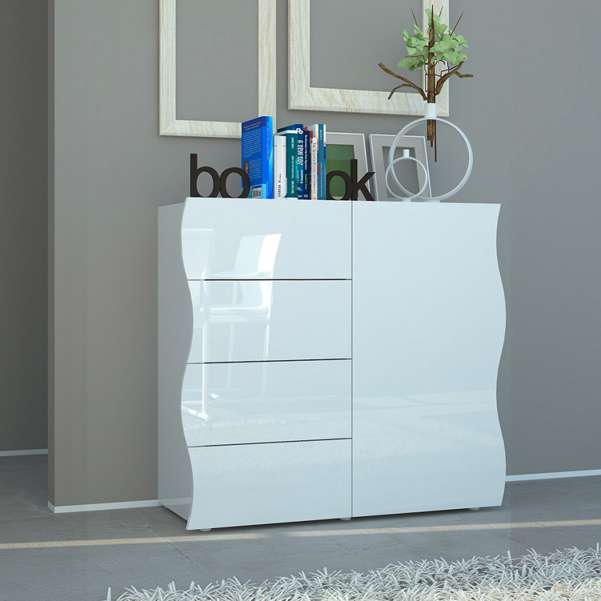 Wohnzimmerschrank Küche 90 cm 1 Tür 4 Schubladen Weiß Onda Living Aktion Wohnzimmerschrank Küche 90 cm 1 Tür 4 Schubladen Weiß Onda Living Aktion