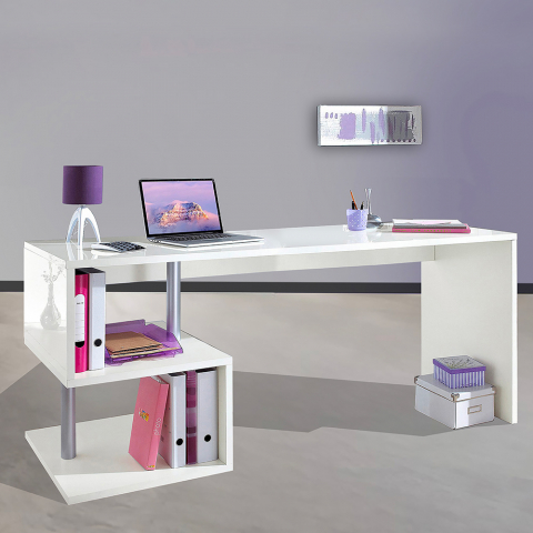 Büro-Studio-Design glänzend weißer Schreibtisch 180x60cm Esse 2