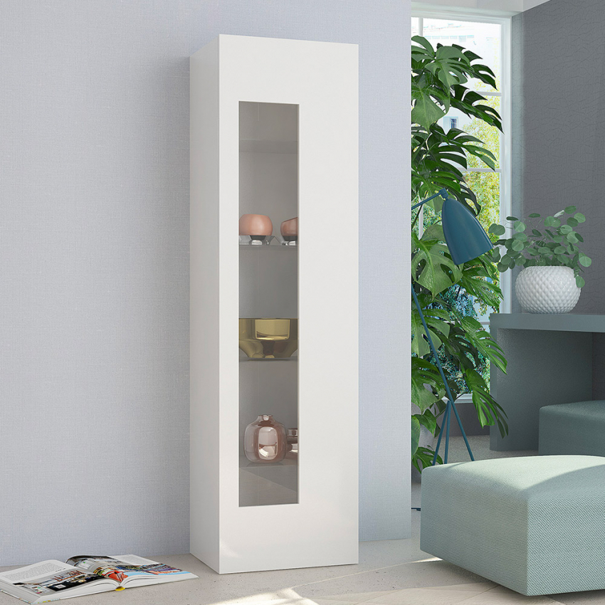 Weiße Wohnzimmer-Küchenvitrine mit 4 Glasregalen Daiquiri Aktion Weiße Wohnzimmer-Küchenvitrine mit 4 Glasregalen Daiquiri Aktion