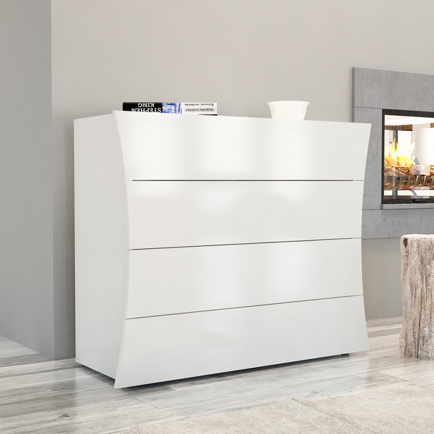 Designer-Kommode Schlafzimmer 4 Schubladen Hochglanz Weiß Arco Draw Aktion Designer-Kommode Schlafzimmer 4 Schubladen Hochglanz Weiß Arco Draw Aktion