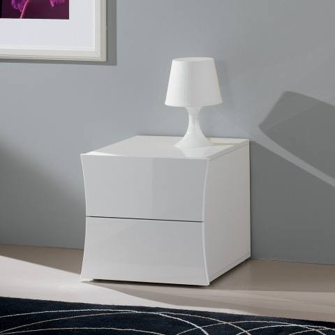 Comodino design bianco lucido 2 cassetti camera da letto Arco Smart Promozione
