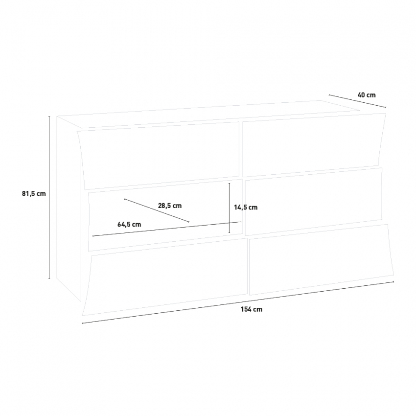 Arco Sideboard Comò cassettiera camera da letto 6 cassetti bianco lucido