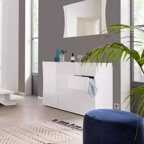 Mobile Kommode mit 2 Türen und 4 Schubladen, weiß glänzend, Arco Aktion