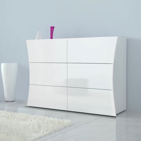 Kommode mit 6 Schubladen für Schlafzimmer Glänzend Weiß Arco Dresser