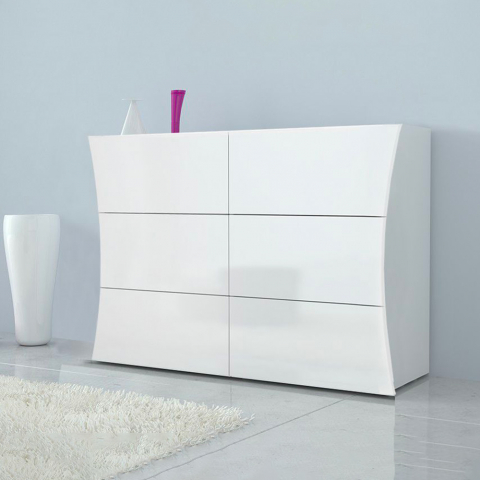 Commode 6 tiroirs pour chambre à coucher blanc brillant Arco Dresser Promotion