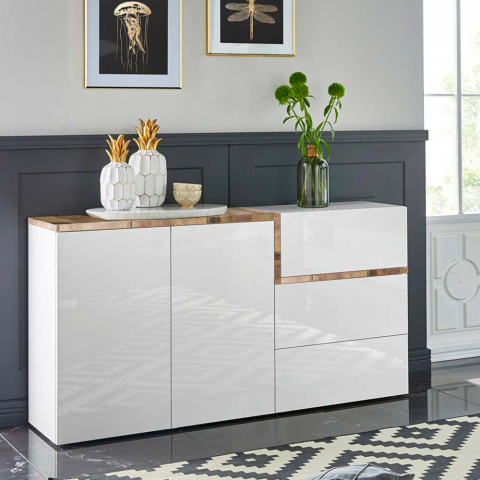 Sideboard Sideboard 2 Türen 3 Schubladen Flur Esszimmer 150cm Zet Bolan Acero