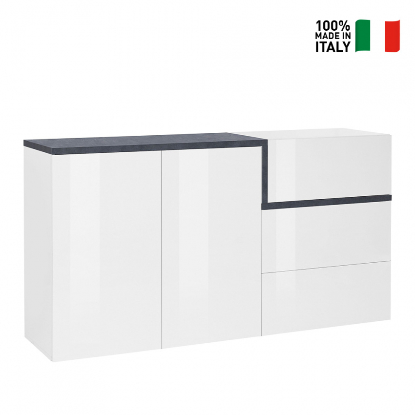 Credenza madia 2 ante 3 cassetti ingresso sala da pranzo 150cm Zet Bolan  Acero