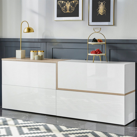 Credenza 4 ante a ribalta design moderno soggiorno 210cm Zet Pavin Acero Promozione