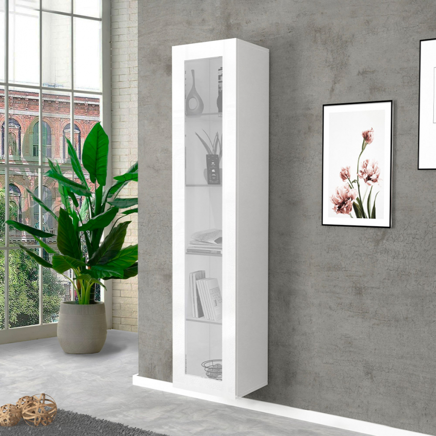 Hochglanz-Weiße Vitrine für Wohnzimmer mit 4 Glasböden Joy Vidrio Aktion Hochglanz-Weiße Vitrine für Wohnzimmer mit 4 Glasböden Joy Vidrio Aktion