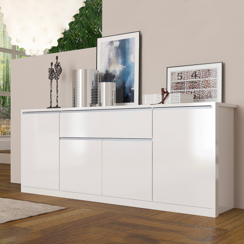 Glänzend Weiß Sideboard 210cm 4-türig Schublade Esszimmer Eingang Mito