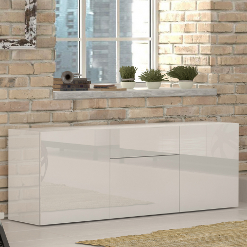 Mobile soggiorno 170cm credenza cassetto 3 ante bianco lucido Metis Four Promozione