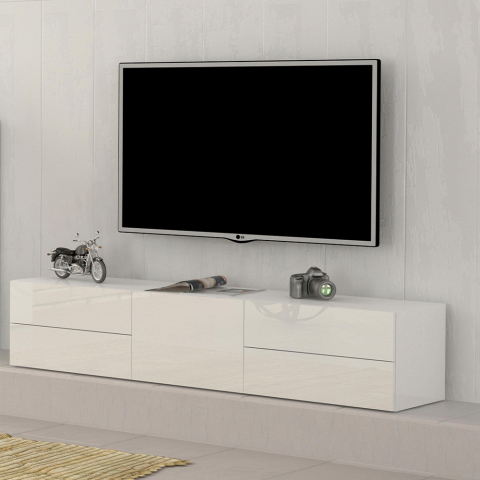 Mobile porta TV bianco lucido design 170cm anta 4 cassetti Metis Living Promozione