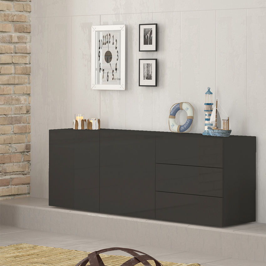 Prisma Tet Rt Credenza madia alta 2 ante design moderno grigio lucido