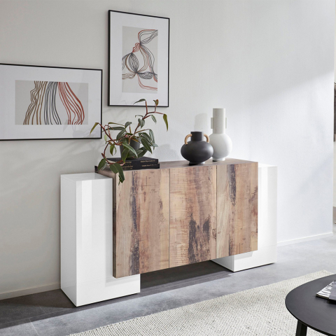 Moderne Credenza mit 5 Türen und 4 Regalböden, 170cm Pillon Lumi Acero Aktion