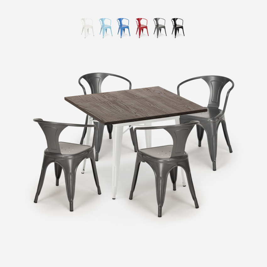 set tisch 80x80cm industriedesign 4 stühle style bar küche hustle white Sales set tisch 80x80cm industriedesign 4 stühle style bar küche hustle white Sales