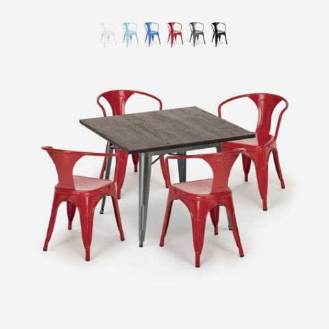 set  tisch 80x80cm 4 stühle Lix stil im industrie-design küche bar hustle Aktion