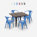 table 80x80cm + 4 chaises design industriel style cuisine et bar hustle black Offre