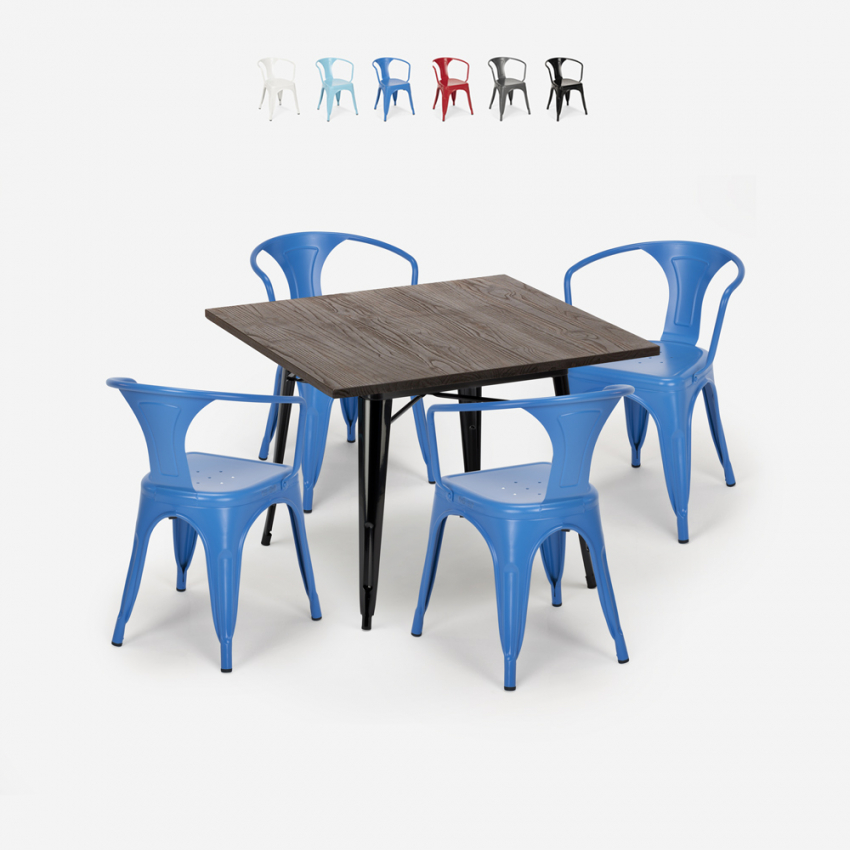 table 80x80cm + 4 chaises design industriel style cuisine et bar hustle black Offre table 80x80cm + 4 chaises design industriel style cuisine et bar hustle black Offre