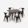 set tavolo 80x80cm 4 sedie design industriale stile cucina bar hustle black Prezzo