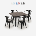 set tavolo 80x80cm 4 sedie design industriale stile cucina bar hustle black Sconti