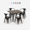 table 80x80cm + 4 chaises design industriel style cuisine et bar hustle black Réductions