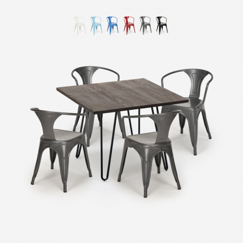 set 4 sedie stile tavolo 80x80cm design industriale bar cucina reims dark Promozione